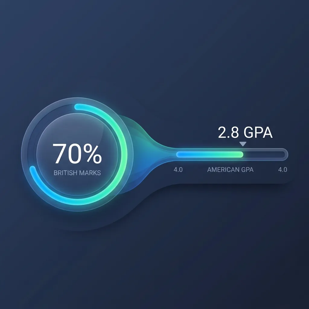 Visual transition from British percentage marks to a US 4.0 system.