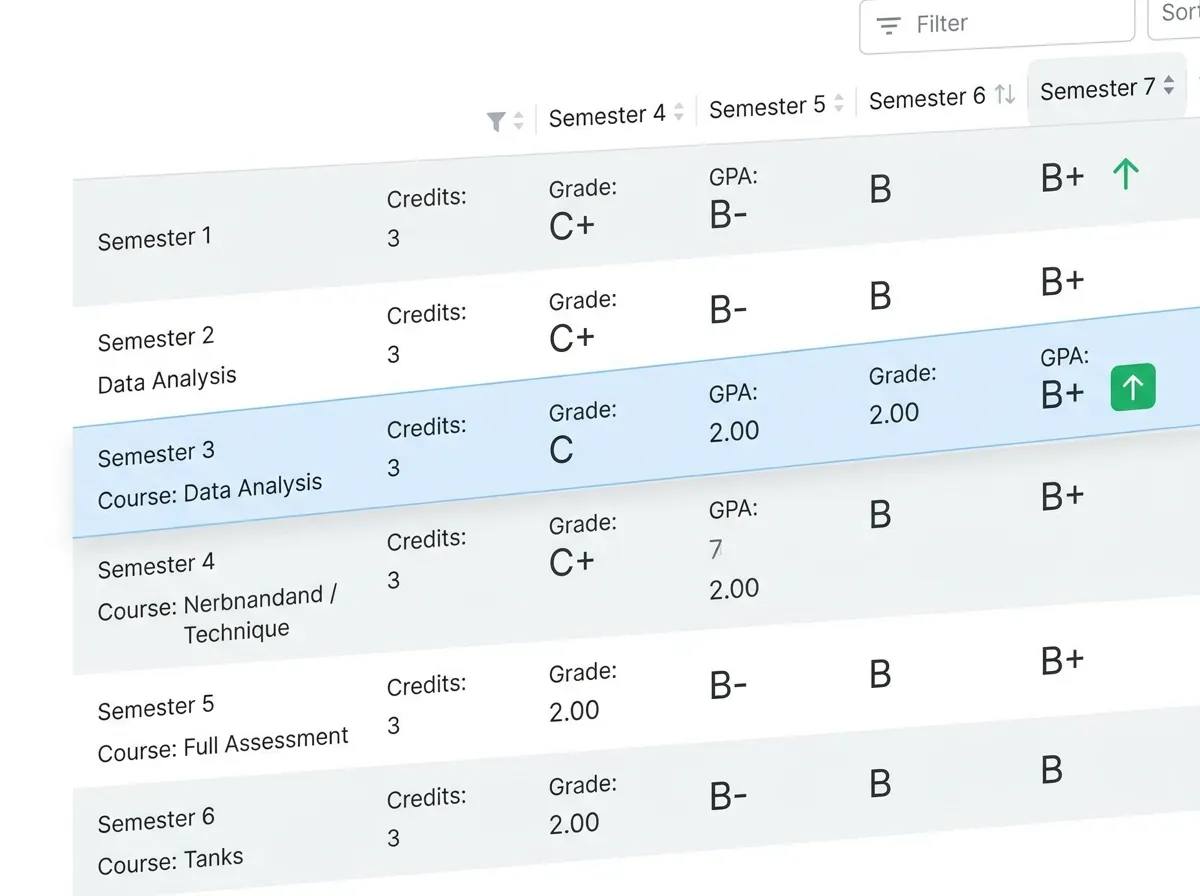 Using a data spreadsheet layout to map out grade targets.