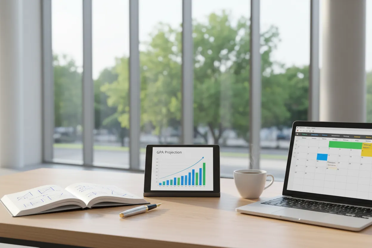 A modern study desk contrasting poor study habits with science-backed strategies to raise a GPA to 4.0.
